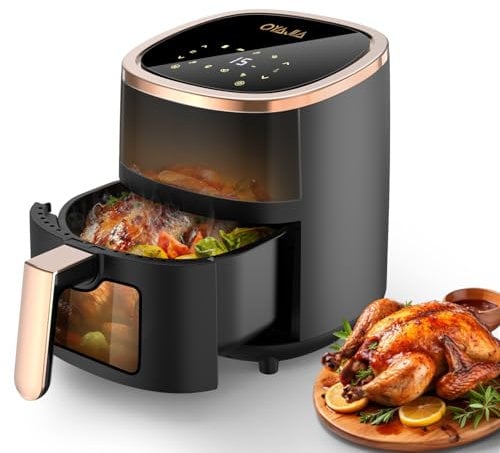 5L Air Fryer with Rapid Air Circulation, 60-Minute Timer, 1200W, Max Temp 200°C, 8 Presets Programmes, Healthy Classic Fryer, Bake, Roast, Grill, Dishwasher Safe (5L Black)