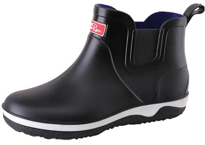 Generisch Stivali di gomma corti da uomo e da donna, piatti, antiscivolo, impermeabili, in gomma, per lavoro, pesca, lavaggio auto, cucina, stivali termici, Nero , 42 EU