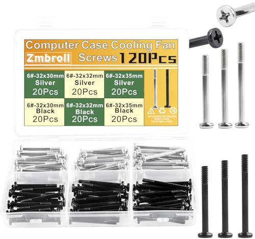 Zmbroll Computer Cooling Fan Mount Screws PC Computer Fan Screw 120Pcs #6-32x30/32/35mm Long Radiator Mounting Screw Cross Recessed Head Screws for Water Cooling Exhaust Fixing