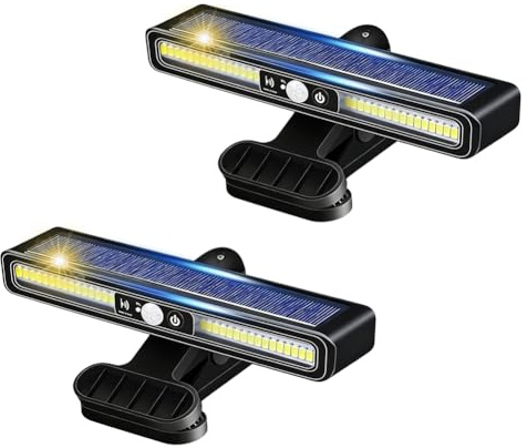 Fouvin 2 Stück Solarlampen für Außen mit Bewegungsmelder, Clip-on Solarleuchte mit 3 Modi, IP65 Wasserdichte LED Wandleuchte mit 36 LEDs für Garten,Stufen,Zaun Beleuchtung