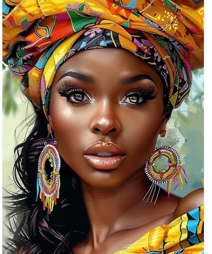DAERLE Peinture par Numéros pour Adulte, Belle femme noire, Kits de Peinture au Numéro Mode féminine Avec Pinceaux de Dessin de Pigment Acrylique, Vloisirs Créatifs Adultes 40x50cm