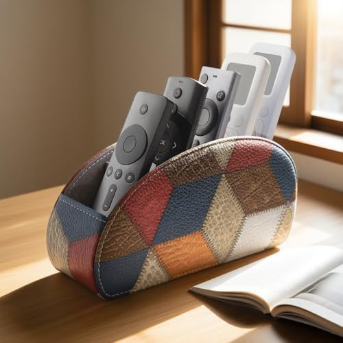Generisch Fernbedienungshalter, TV-Fernbedienung aus Leder Remote Caddy Desktop Organizer 5 Fächer für Fernbedienungen, Büromaterial, Aufbewahrung von Medienzubehör und Organizer (Karomuster)