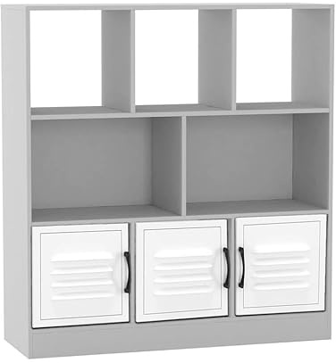 URBNLIVING White 8 Cube Asymmetrical Storage Cabinet – Freestanding Display Bookcase with 3 Doors for Home & Office - Metal Doors - White