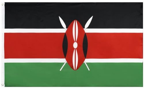 Brxmpn Grande Bandiera del Kenya con 2 Occhielli in Metallo, Bandiera Nazionale del Kenya, Patriottica, Ornamento Appendere per attività Sportive, Giardino, Casa, Interni Ed Esterni.