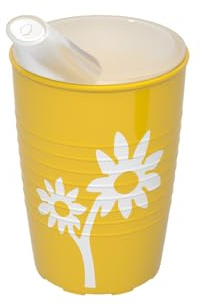 Ornamin Becher mit Antirutsch-Trick Blume & Schnabelaufsatz | Spezialgeschirr für Handicap, Parkinson & Schlaganfall | Barrierefrei, selbstständig trinken für Links- & Rechtshänder | Gelb