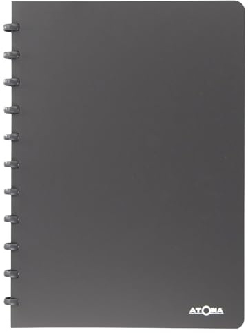 Atoma - Ringbuch A4 - 72 abtrennbare Blätter (144 Seiten) mit Rand - Deckblatt aus recyceltem Polypropylen (Grau - 8 mm liniert)
