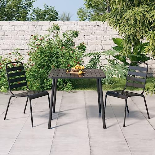 Ziaphsol 3-TLG. Garten-Essgruppe Anthrazit Stahl, Robustes Outdoor Möbel Set mit 80x80cm Tisch, stapelbare Stühle, wetterfest für Balkon Terrasse Garten