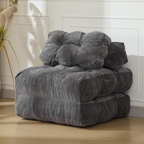 OPULENTHOME Bäddsoffa med kuddar, 3 i 1, omvandlig flerfunktionssoffa i kostyrmossa med kuddar, bäddsoffa/fåtölj för sovrum, vardagsrum (190 x 85 x 20 cm, grå)