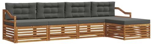 vidaXL Outdoor-Sofagarnitur mit Kissen 5 pcs Natur und Anthrazit, Gartenlounge, Moderne Outdoor-Sofa, gemütliche Sitzgruppe, langlebige Terrasse für entspannte Stunden