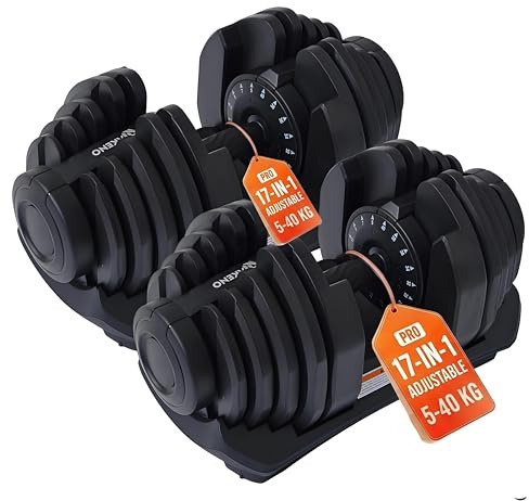 HAKENO 2x24/40kg Verstellbare Hanteln 15 in 1 Hantelset Einstellbare Platzsparende Hanteln, Kraftraining und Heimtraining Variable Gewichte platzsparend（24-40kg）