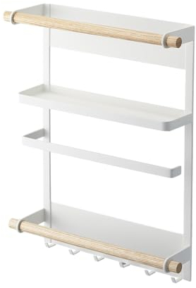 YAMAZAKI 2559 TOSCA Magnetisches Kühlschrank-Regal, weiß, Stahl/Holz, minimalistisch, 32 x 10 x 36 cm