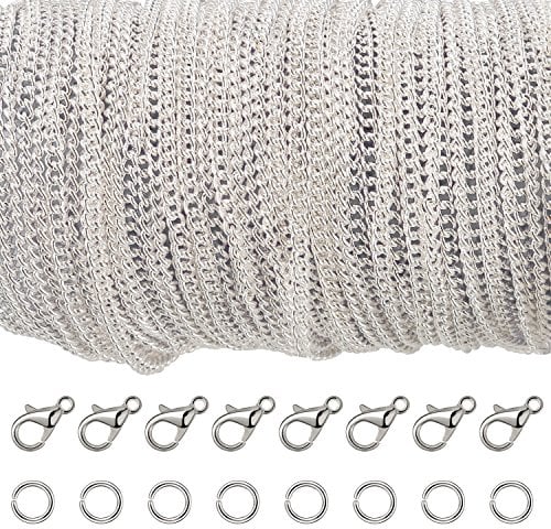 33 Feet Silver Plated Cable Chain Necklace with 30 Jump Rings and 20 Lobster Clasps for Jewelry Making (2.5 mm)