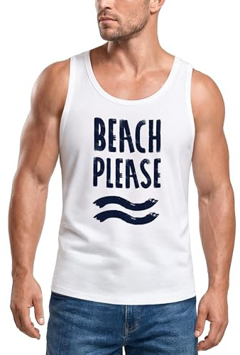 Neverless Herren Tank-Top Beach Please Muskelshirt Muscle Shirt Weiss L