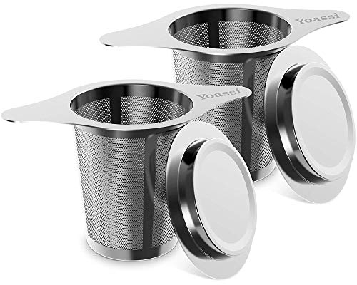 Yoassi Geschenk-Set Teesieb Tasse aus Edelstahl mit Doppel-Griff und Abtropfschale/Deckel für Kanne/Teekanne/Töpfe