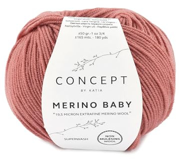 Katia Babywolle Merino Baby, Farbe 87 - ponche, 50g Merinowolle zum Stricken und Häkeln, für Nadelstärke 3 - 3,5 mm