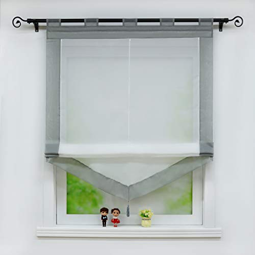 Joyswahl Voile Raffrollo mit Quaste Transparenter Dreieck Rollos mit farbigem Blende »Julia« Schals Fenster Gardine mit Schlaufen BxH 80x140cm Grau 1 Stück
