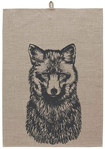 Frohstoff - Trockentuch Küchentuch Geschirrtuch - 100% Leinen - Fuchs - Natur/Anthrazit - 50 x 70cm