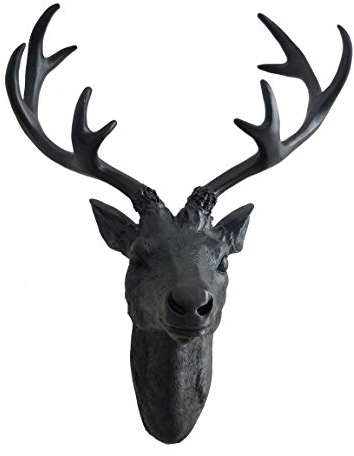 Spetebo Hirschgeweih 10 Ender - Wand Deko in schwarz 40x30 cm - Hirschkopf Skulptur Jagd Geweih