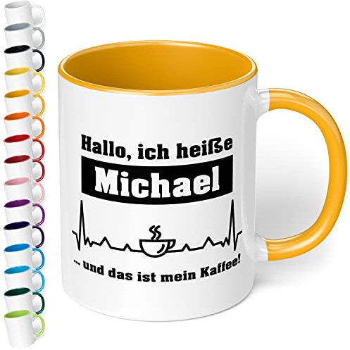 True Statements Tasse Hallo ich heiße Wunschname und das ist mein Kaffee personalisiert - personalisierte Kaffeetasse mit Wunsch-Name - goldgelb