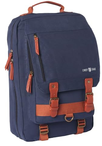Chef Sac Chef Knife Bag Retro Backpack | 20+ Slots for Knives and Chef Tools | Knife Carrying Case w/Back Pocket for Tablet | Sturdy Knife Bags For Chefs & Culinary Work | Premium Canvas (Blue)