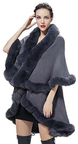 BEAUTELICATE Mantello Poncho Scialle Donna Pelliccia Sintetica Stola Maglia Cardigan Invernale Matrimonio