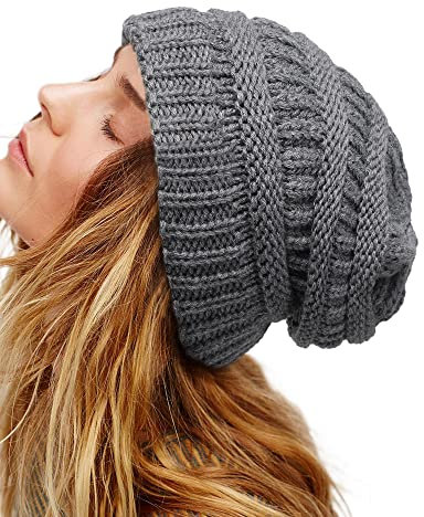Damen Satin gefütterte Wintermütze Beanie Mütze Zopfmuster Beanie für Herren Seidenfutter dicke Kappe weiche lässige warme Mütze, dunkelgrau, Einheitsgröße