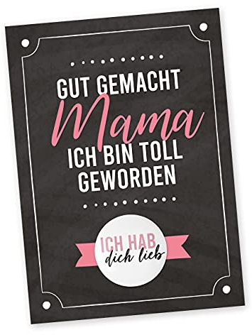 Papierdrachen Postkarte mit Button | Gut gemacht Mama, ich bin toll geworden zum Verschicken und Verschenken | Design Statement Mutter | 35mm Button bedruckt mit Ich hab dich lieb