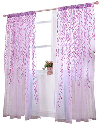 Salix Foglia Modello Della Finestra Salice Pannelli Della Finestra Tende Tende Pura Voile Tulle per Soggiorno Camera Da Letto Balcone 106X39 Pollici (1 pz, Viola)