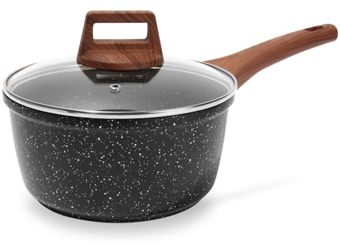 ESLITE LIFE Casserole antiadhésive avec couvercle, 2,5 l, petite casserole à soupe compatible avec toutes les cuisinières (gaz, électrique et induction), sans PFOA, noire
