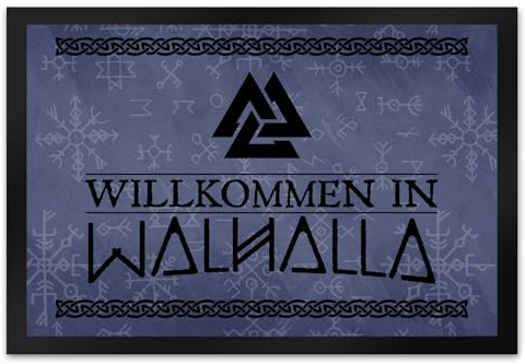 speecheese Willkommen in Walhalla Wikinger Fußmatte XL in 40x60 cm mit Runen und Knoten Motiven als Geschenk für echte Starke Nordmänner und Wikingerfans