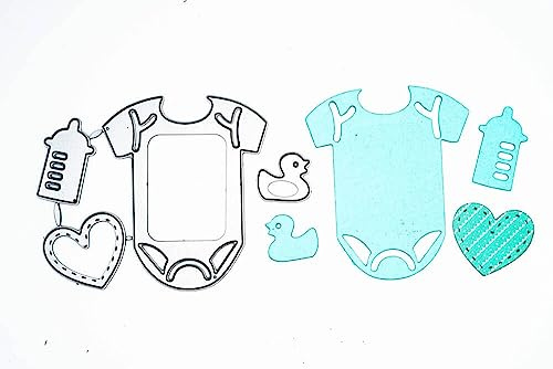 Stanzenshop Stanzschablone Baby Set mit Herz Flasche Ente und Strampler, Newborn, Scrapbooking Set Baby, Stanzformen, Schablonen, Scrapbooking, Kartenherstellung