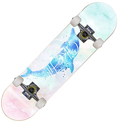 Skateboard Hai Türkis Pink Skateboard Kinder ab 8 Jahre 80x20cm 7-Lagigem Ahornholz Longboard Double Kick Komplett für Anfänger Jungen Mädchen Erwachsene Profi Penny Board
