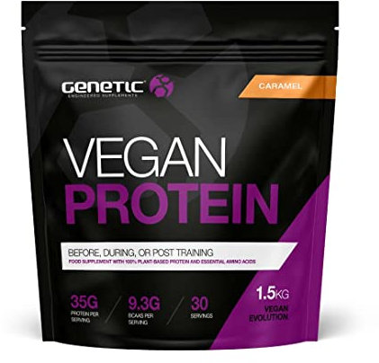 Genetic Supplements Vegan Protein Powder – Plant-Based Protein, Protein Powder, BCAAs, Muscle Building Vegan Supplement, Caramel, 30 Servings, 1.5kg