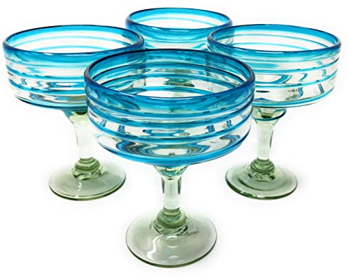 Lot de 4 verres à Margarita soufflés à la main - 473 ml - Motif spirale d'eau