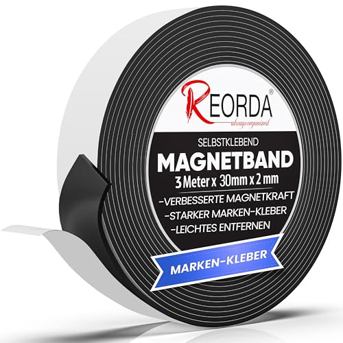 Reorda® Magnetband selbstklebend | Stärkster Halt dank Marken-Kleber | Magnetband mit optimierter Magnetkraft durch Anisotropic Material | Anwendbar in Küche, Schule & Büro