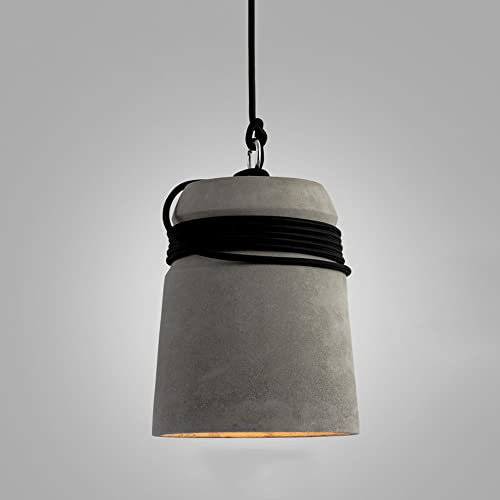 RENMIAO Luz Colgante de Cemento, lámpara de Techo Colgante de Sombra de Campana de hormigón Industrial con iluminación de Granero de Cuerda de cáñamo para Bar, cafetería, Dormitorio, Acabado Gris