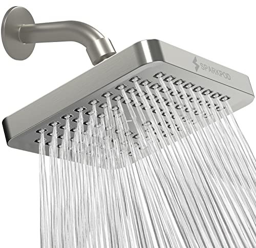 SparkPod Fixed Shower Head - High Pressure Rain - Luxury Modern Look - Easy No-Tool Installation - Perfect Adjustable Replacement for Your Bathroom Shower Heads (15 cm Square, Elegant Brushed Nickel)