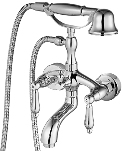 Aolemi, Kit rubinetto per vasca da bagno con bocca di erogazione, montaggio a parete, 2 maniglie a leva, doccetta a mano, in ottone con finitura cromata lucida, per bagno in stile vintage
