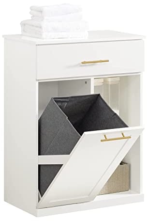 SoBuy Laundry Cabinet Bathroom Storage Cabinet with Laundry Basket White W66 x D37 x H95cm BZR66-W