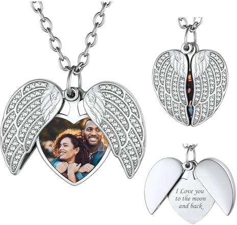 FindChic Collana Medaglione Cuore Apribile con Foto Personalizzata Ali con Zirconi Collana Donna con Foto Personalizzata Collana Cuore Portafoto Personalizzato Regalo per Donna Ragazza