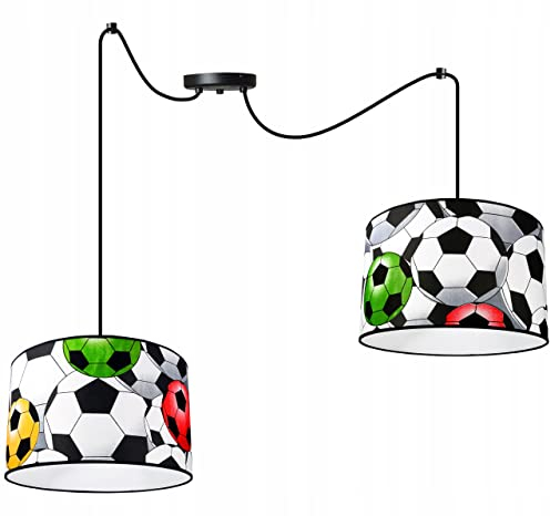 Light-Home - SOCCER Hängelampe - Deckenlampe - Pendelleuchte aus Metall mit Lampenschirm aus Stoff - Hängeleuchte für Schlafzimmer - E27-2-Flammig - Gelb, Rot und Grün