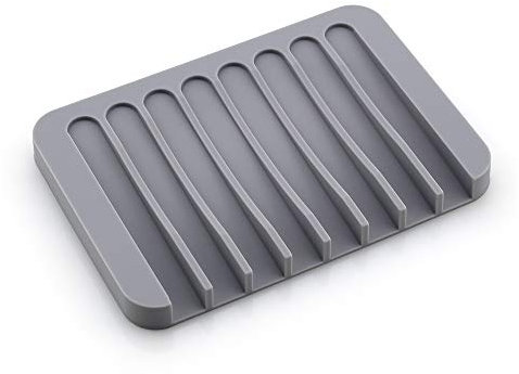 Silicone Soap Dish, Auzass Anti-Slip Self Draining Soap Holder, Portable Soap Drainer Dish Tray for Shower, Bathroom, Kitchen, Counter Top, Keep Soap Dry, Easy Cleaning (Grey)