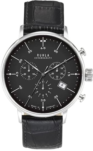 UMR RUHLA Herren Uhr 91204, Schwarz, Edelstahl, Mineral Glas, Wasserdicht bis 30m, Elegant, Metallarmband, Analog, Faltschließe