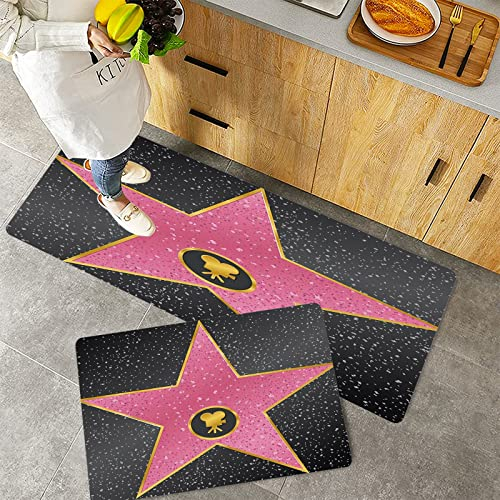 Küchenteppich Teppich Läufer Küchenläufer 2 Stück rutschfest,Popstar Party, Hollywood Walk of Fame Symbol Berühmte Persönlichkeit Unterhaltungskultur, , Waschbar für Flur Küche 40 x 100 cm+40 x 60 cm