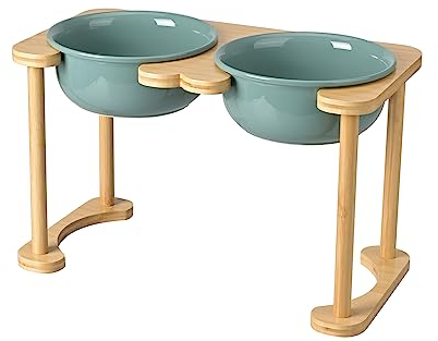 SPUNKYJUNKY Futterstation Hund Erhöht Hundenapf Keramik Erhöhter Futternapf für Hunde und Katzen (1600ml, Dunkelgrün)