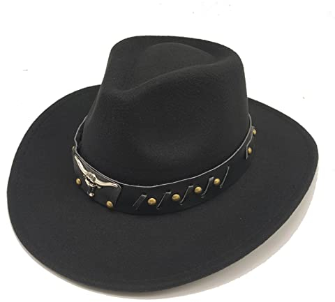 Willheoy Cowboy Hut Herren Damen Westernhut Kostüm Cowgirl Hut Unisex Cowboyhüte Schwarz Breiter Krempe mit Lederband für Erwachsene