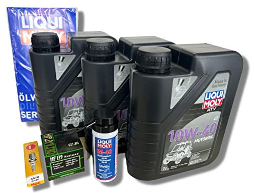 Liqui Moly Ölwechselset Wartungsset Kawasaki KFX 400/3 x Motoröl 10W40 + Ölfilter + Zündkerze + Pflegematerial
