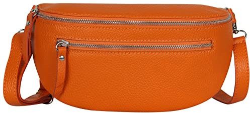 AmbraModa GLX2 - Damen Herren Unisex kleine Hüfttasche Gürteltasche Bauchtasche Umhängetasche aus Echtleder (Orange)