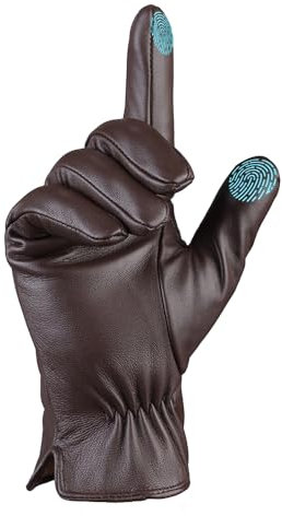 MGGMOKAY Herren Lederhandschuhe Touchscreen Kaschmir gefüttert,Braun,S