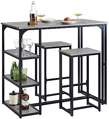 SoBuy Set de Mesa Alta de Bar y 2 Taburetes Juego de Barra Mesa Alta para Cocina, Comedor y Sala de Estar Gris y Negro OGT43-HG ES